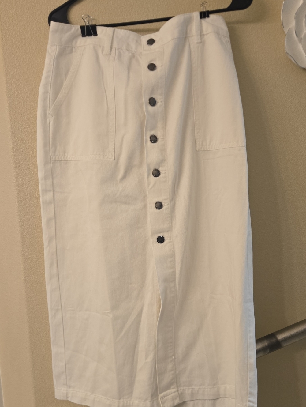 Size 12 Wrangler White Denim Midi Skirt with Front Buttons